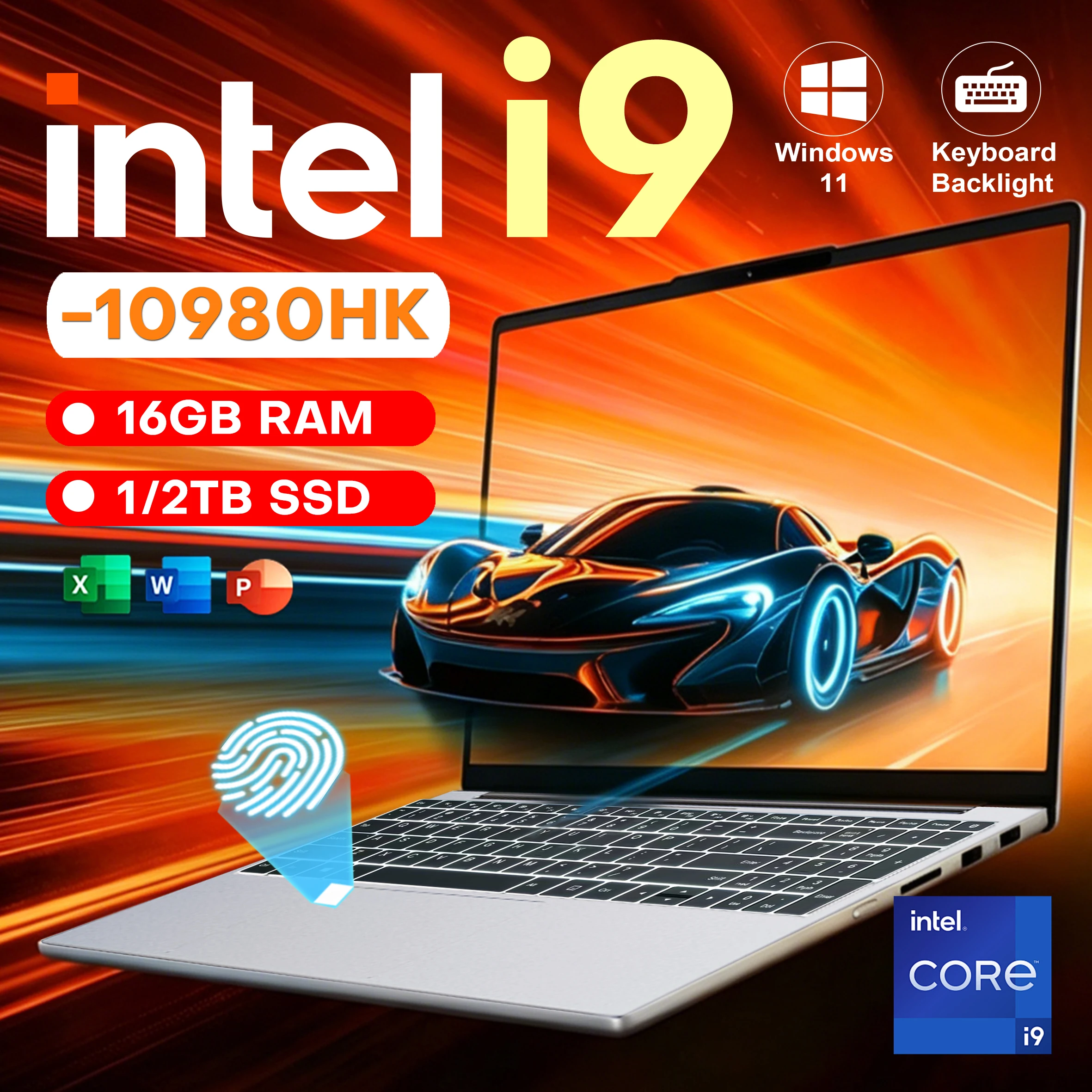 2026 Intel Core i9 10980HK Windows 11 15,6 Zoll Ultra-Slim Tragbarer Laptop 16GB RAM 1TB 2TB SSD Fingerabdrucksensor Büro Gaming Laptop PC