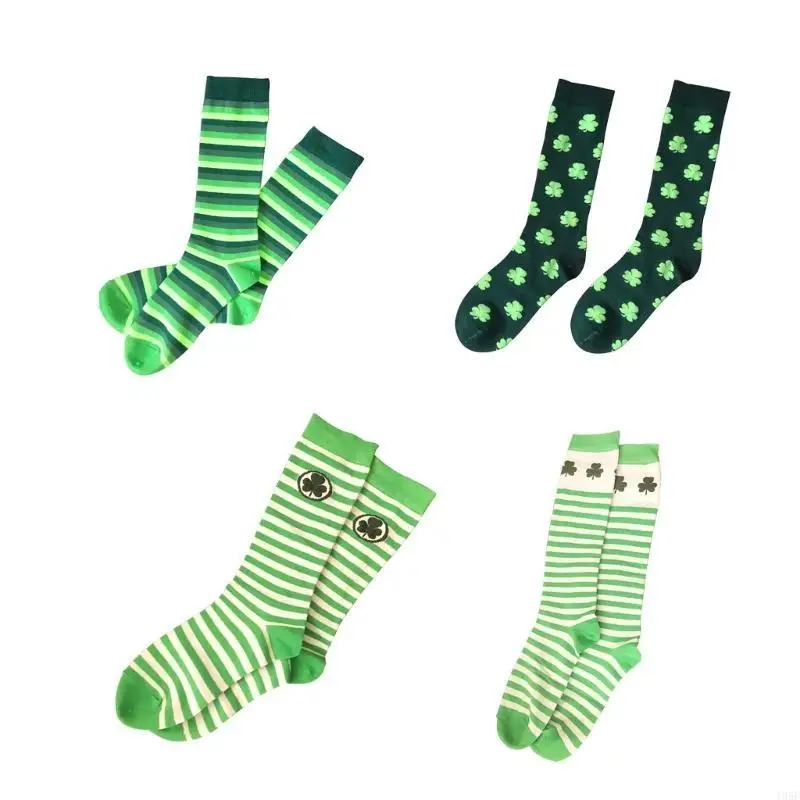 

195E Women Novelty Designs Socks Patrick's Day Ankle Socks Stripe Bootie Socks