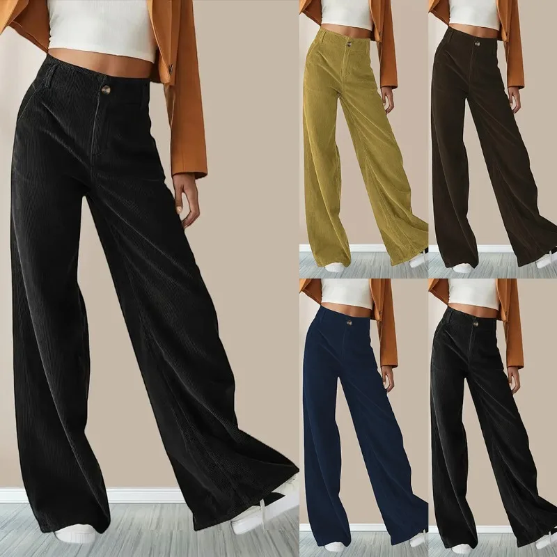 New Women's Casual Trousers Autumn Winter Drooping High-waisted Straight-leg Trousers Fashion Female Corduroy Wide-leg Pants