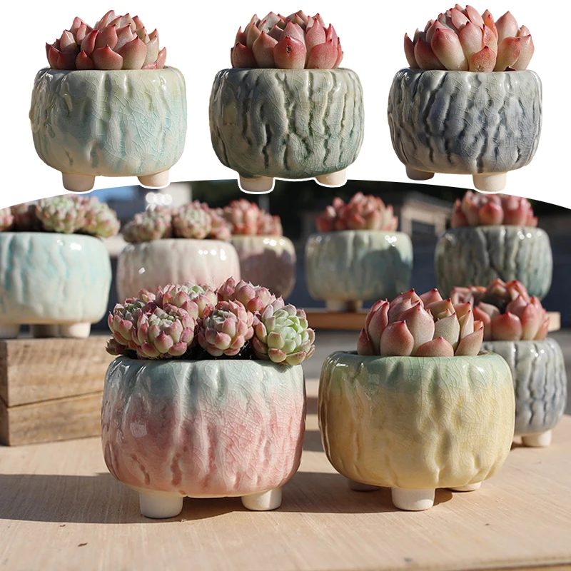 NEW Ceramic Flower Pot Creative Design Ice Cracked Glaze Succulent Pot Planter Small Flowerpot Home Hotel Ornament Decoration