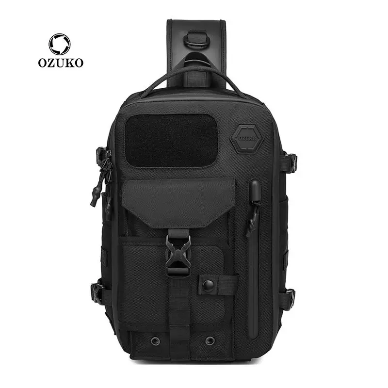 Ozuko cintura tática impermeável Messenger Bag, saco de peito de bicicleta para homens, saco transversal ao ar livre com zíper, moda