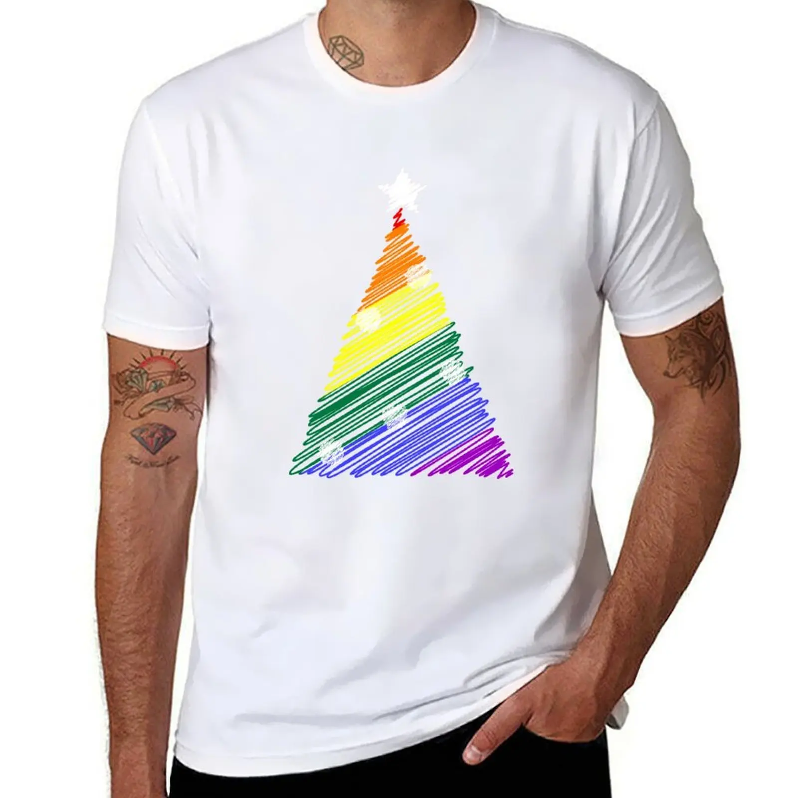 

Scribbled LGBT rainbow Christmas tree T-Shirt printed t shirts for man t shirts for man graphic tees T-Shirt