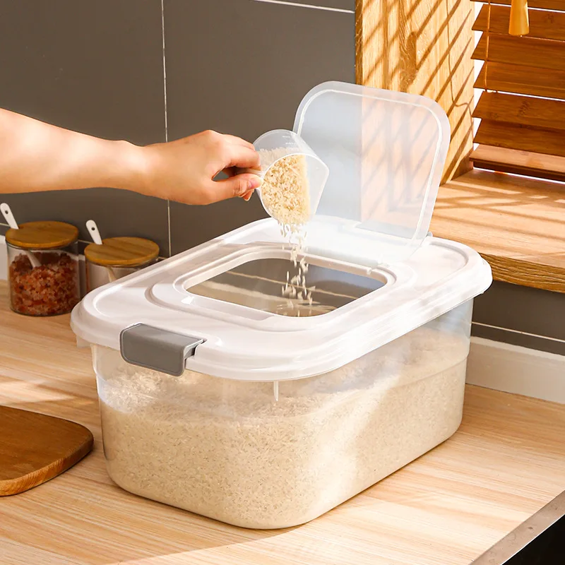 Cubo de plástico para arroz, tarros de cereales a granel, almacenamiento de granos de alta capacidad, contenedor de alimentos, organizador de especias, accesorios de cocina