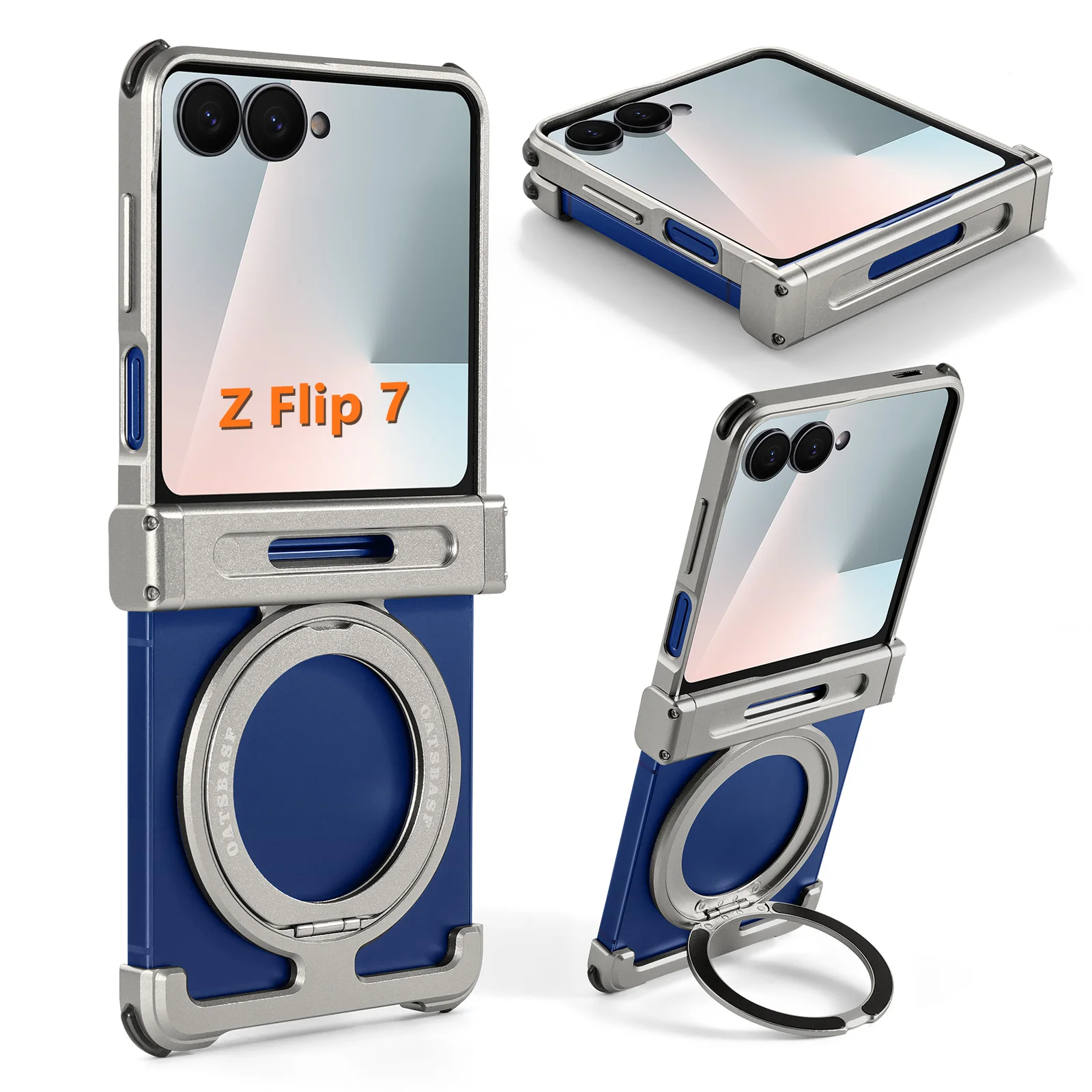 Oatsbasf Metalowe etui bezramkowe na telefon Samsung Galaxy Z Flip 7 z ochroną 360 stopni °   Obrotowy stojak Magnetyczna, odporna na wstrząsy osłona ochronna — zdjęcie produktu 6