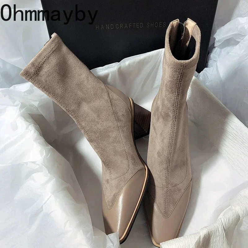 Winter Women\'s Ankle Boots Fashion Pointed Toe High Heel Short Boats Ladies Elegant Morder Bootties