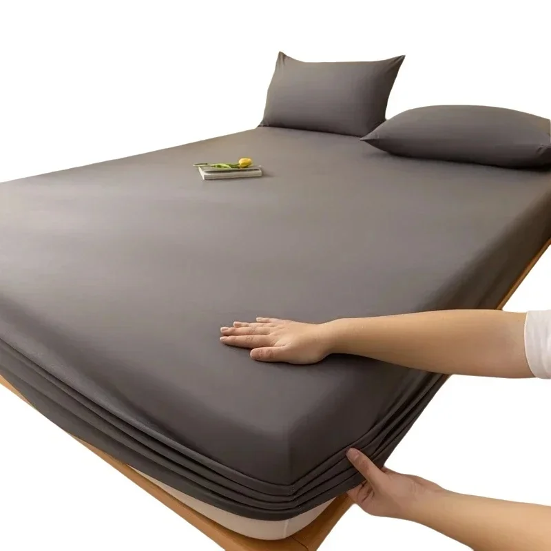 

1 шт., однотонная серая матовая простыня King, большая простыня, защитный наматрасник с глубоким карманом 198*203*45 см, Прямая доставка