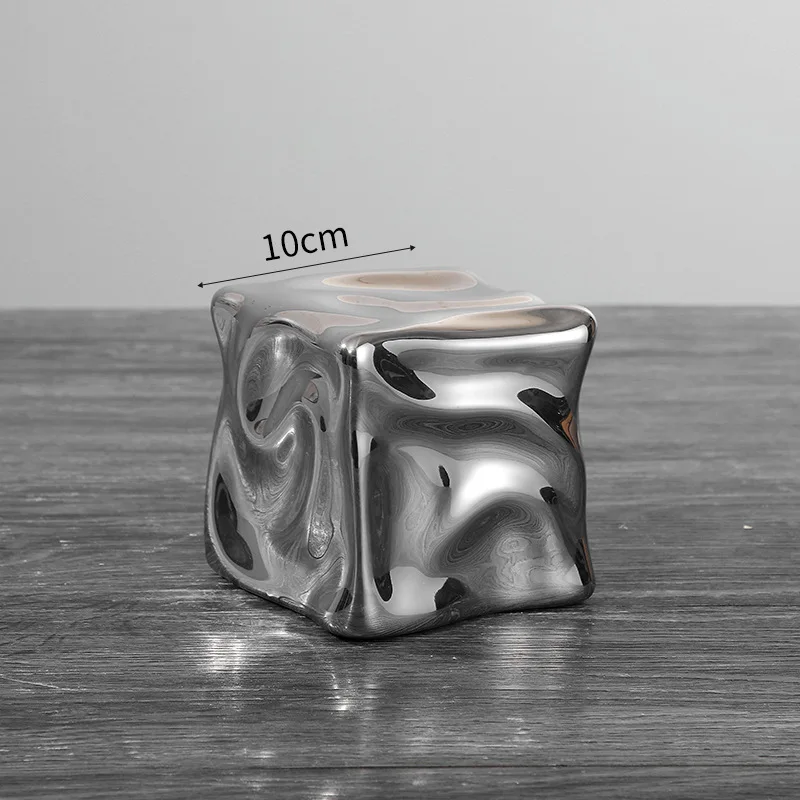 Modern Porcelain Fluid Ripple Cubic Model Artistic Conception Ceramics Geometry Square Figure Space Art Ornament Decor Craft