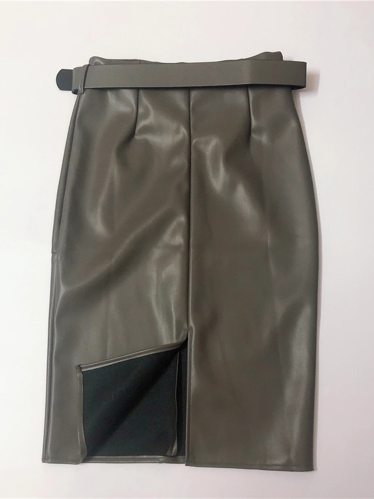 Seoulish gonne longuette avvolgenti in pelle PU alla moda con cintura 2023 nuove donne a vita alta guaina matita indietro gonne divise autunno inverno