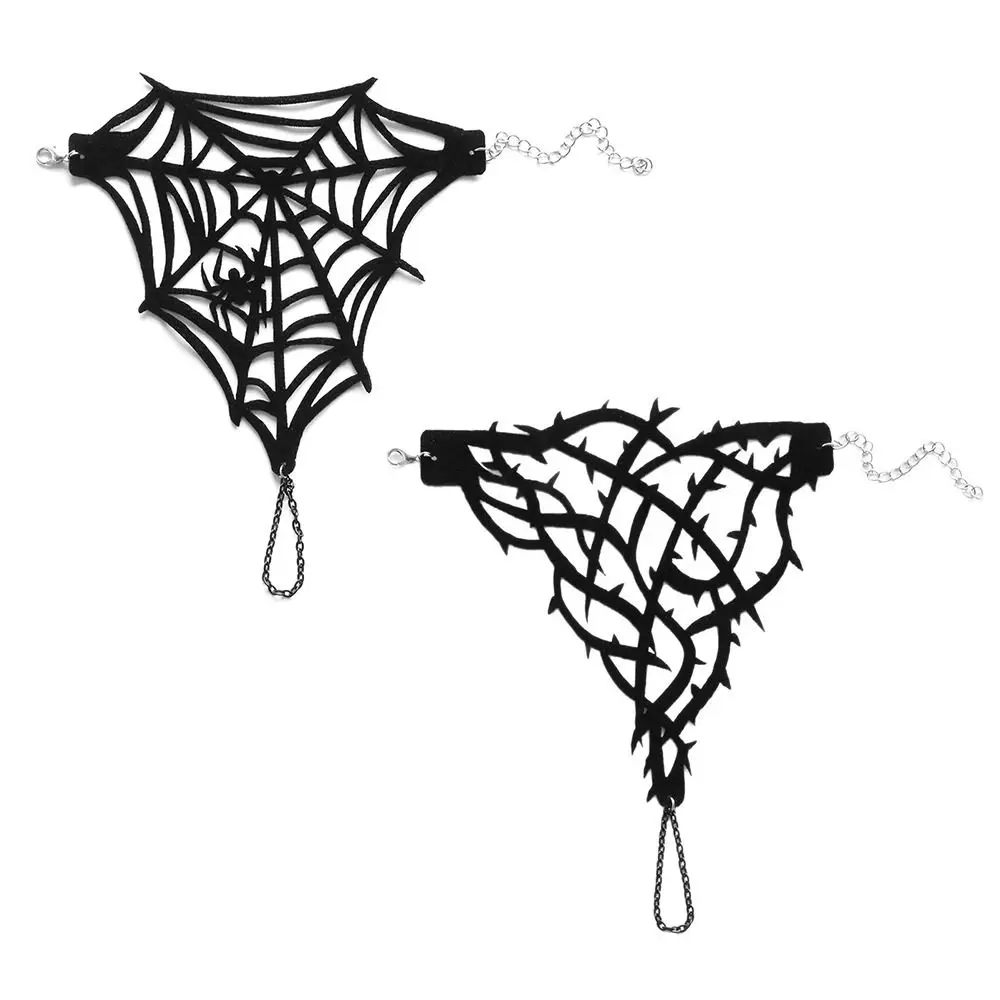 Fashion Double-sided Velvet Gothic Bracelet Adjustable Fashion Jewelry Black Thorn Bracelet Black Spider Web Bangle Halloween