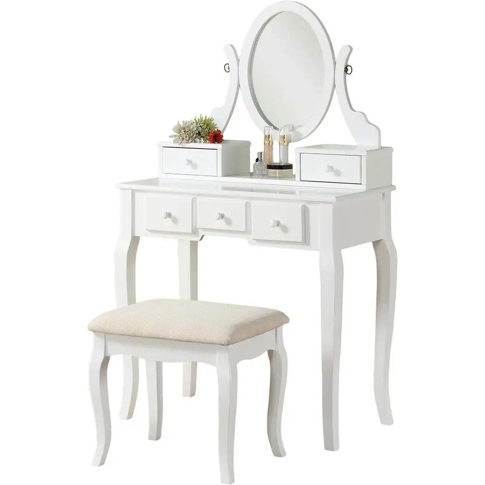 Roundhill urniture Ashley Wood Make-Up Vanity Table and Stool Set, White