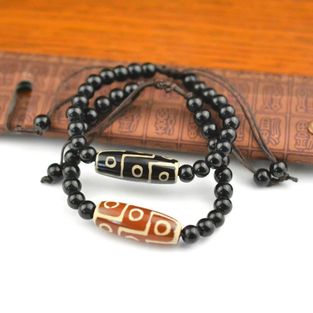 Healing Stone Natural Tibetan Dzi Agates Bracelet for Women Men Grey Green Agat Charm Ruyi Dragon Three Eye Dzi Beads Bracelet