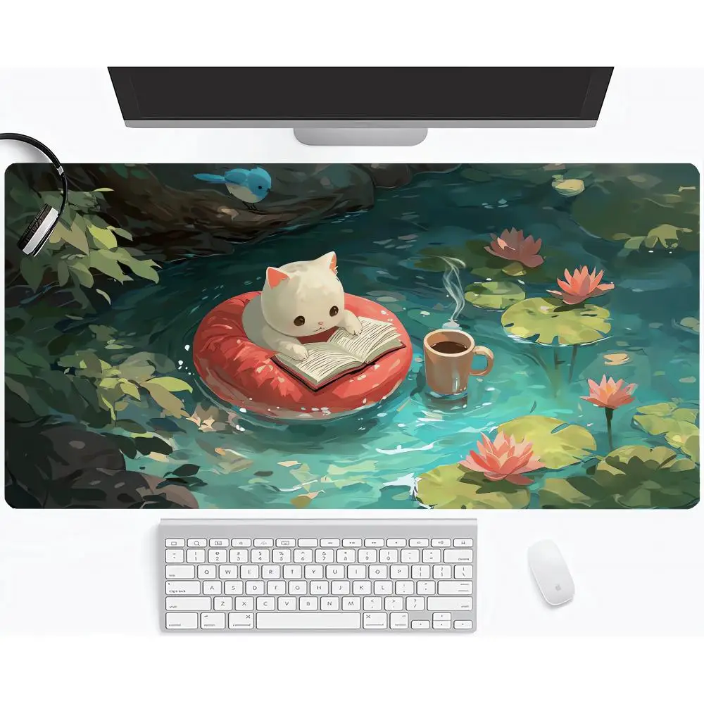 

Милый мультяшный коврик для мыши с изображением кота, зеленый, большой, для компьютерной клавиатуры, из натурального каучука, противоскользящий, идеальный подарок для девушки, женщины