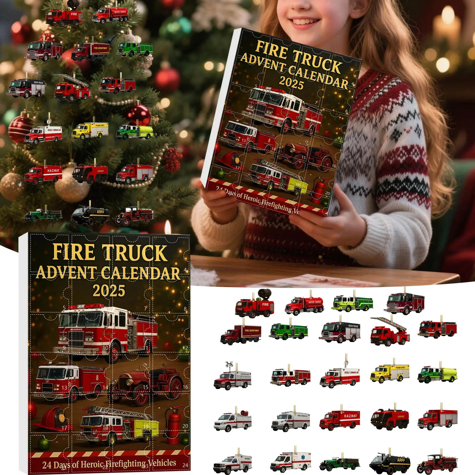 Fun Toys Kids Fire Truck Advent Calendar 2025 24 Days Christmas Countdown Calendar With 24 Different Car For Children Playthings