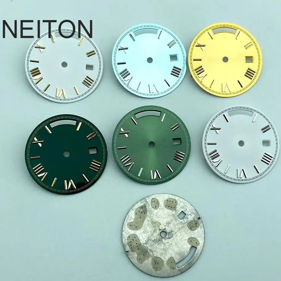 NEITON Green black white blue gold Watch Dial 28.5mm Luminous Logo/Design Day and Date Fit st1644 Movement Watch Dial