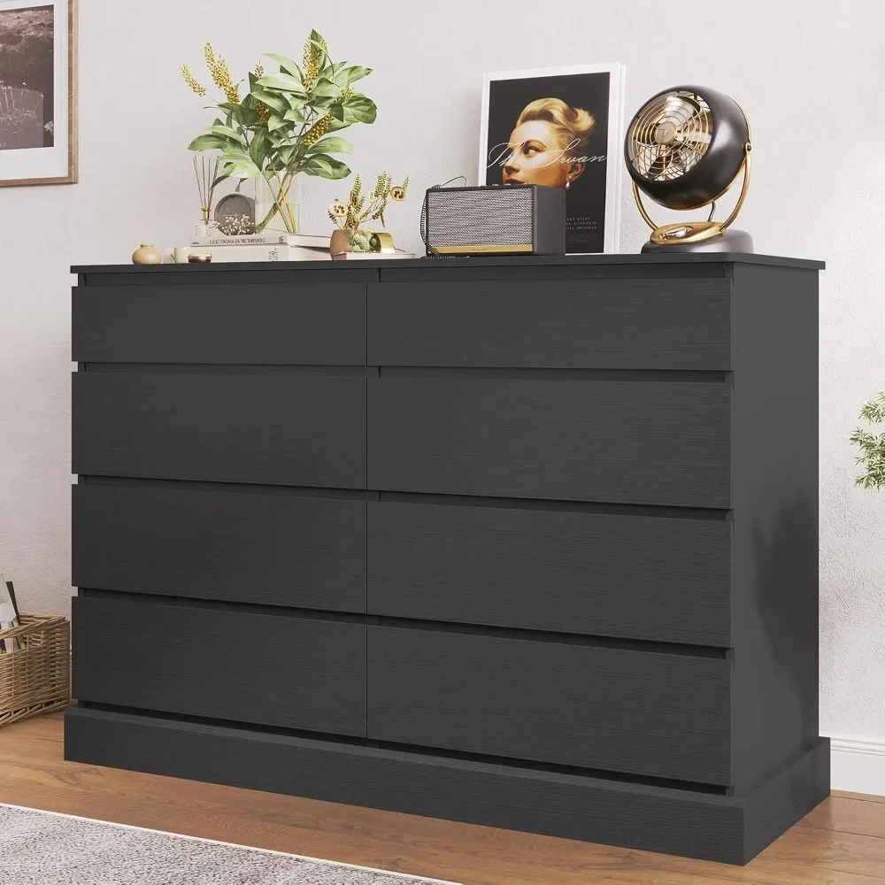 

Black Dresser for Bedroom, Long Dresser with 8 Drawers, 51.5''W Wooden Dresser Chest of 8 Drawers, Clothing Storage Cabinet