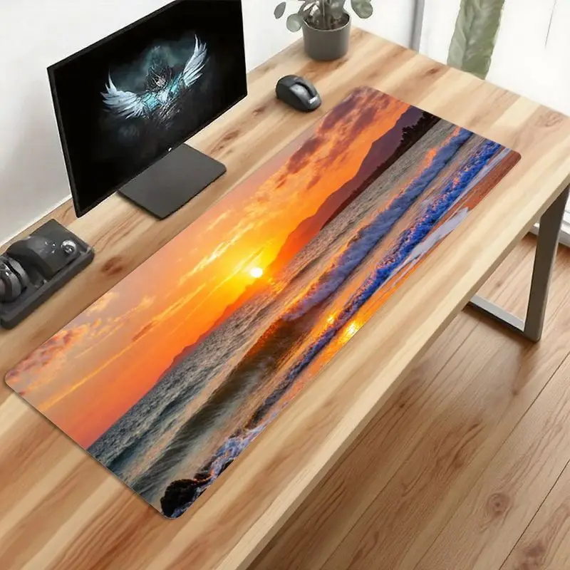 قطعة واحدة من لوحة ماوس الألعاب ذات المناظر الطبيعية لشاطئ الشمس، قاعدة مضادة للانزلاق، طباعة عالية الدقة، مثالية للاستخدام المكتبي، مقاس 31.5 بوصة × 11.8 بوصة #4