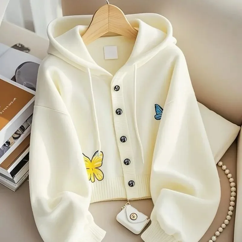 Autumn Winter New Button Cardigan Women Tide Fashion Senior Sense Small Perfume Simple Hoodie Street Style Loose Casual Tops