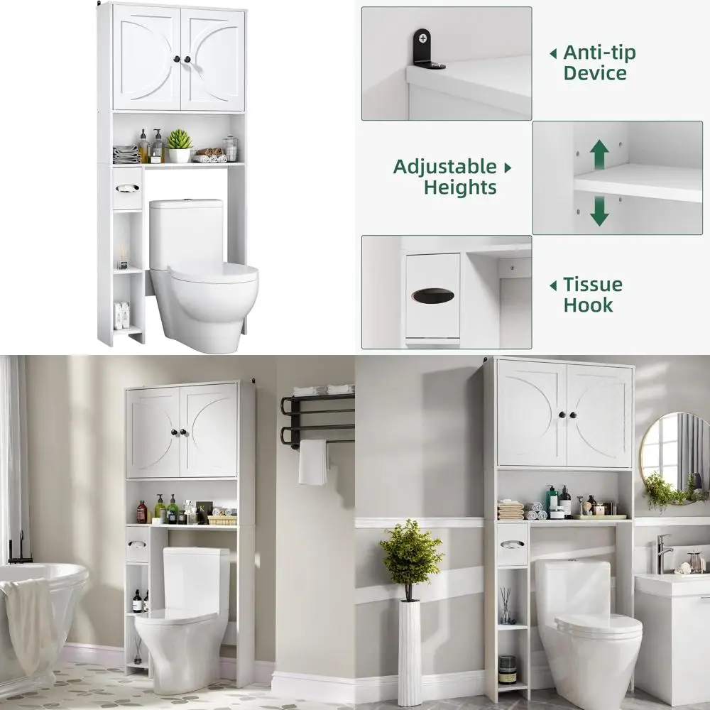 

Деревянный шкаф для хранения в стиле фермерского дома над унитазом с регулируемыми полками и держателем для туалетной бумаги для ванной и прачечной