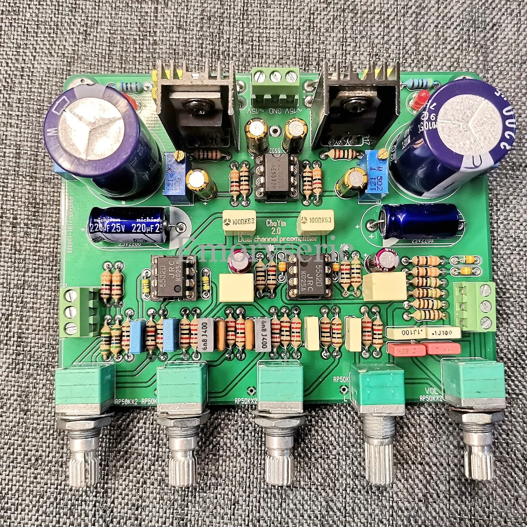 Feedback-Type Hi-Fi Active Tone Control Preamp Board with Direct Bypass Mode & Linear Power Supply