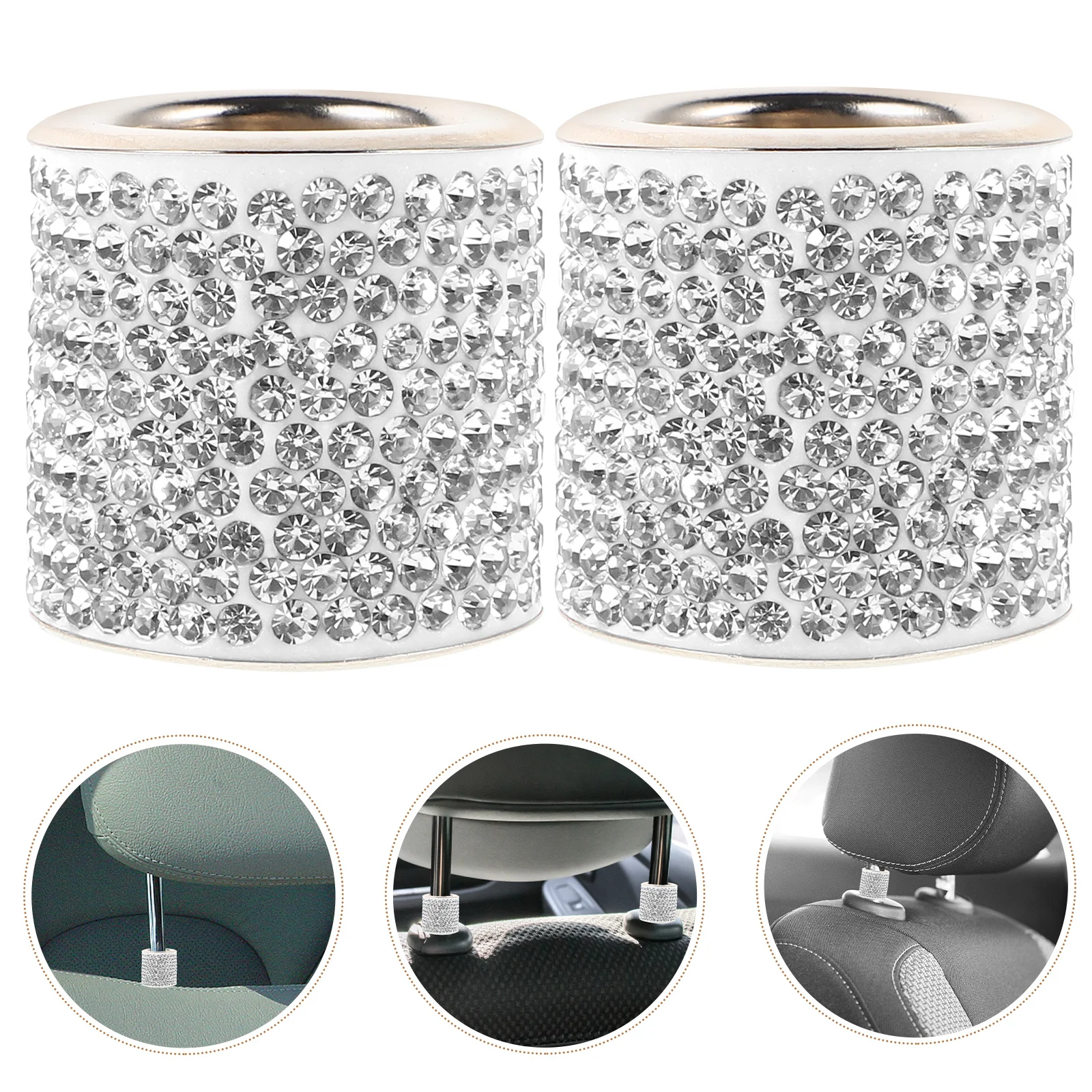 

2 Pcs Car Seat Decorative Ring Headrest Rings Bling Collars Decorations Rhinestones