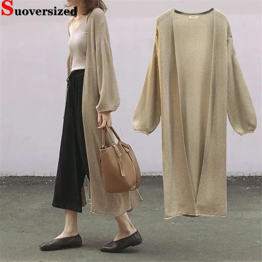 Plus Size 4xl 100kg Cardigan lungo lavorato a maglia primavera estate maglione sottile Vintage donna protezione solare top scialle estetico elegante