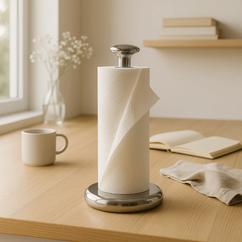 

Scandinavian Paper Towel Holder Stainless Steel Kitchen Roll Stand Vertical Organizer No Drill Countertop Rack for Home