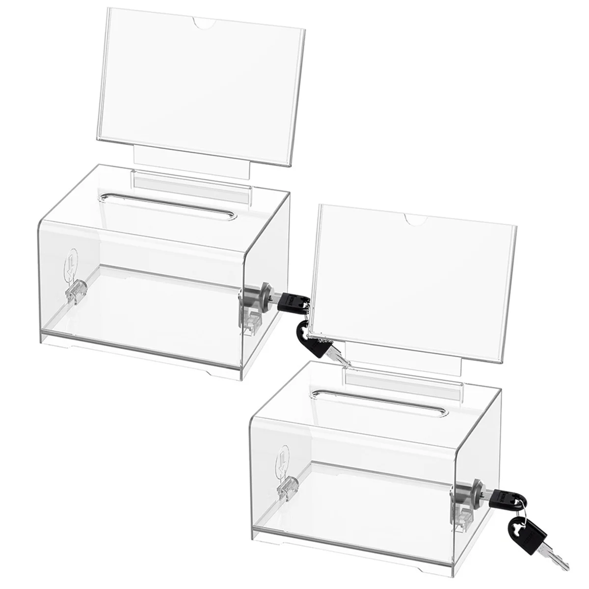 

ELBA_Clear Donation Box with Lock,2 Pack Ballot Box with Sign Holder