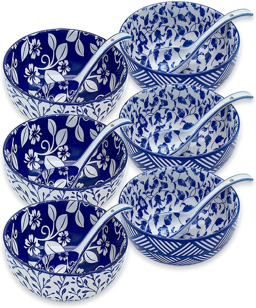 

6-Piece Ceramic Bowl Set with Spoons, High-Fired Porcelain, Dishwasher Safe, Microwave Friendly, Gift Ready