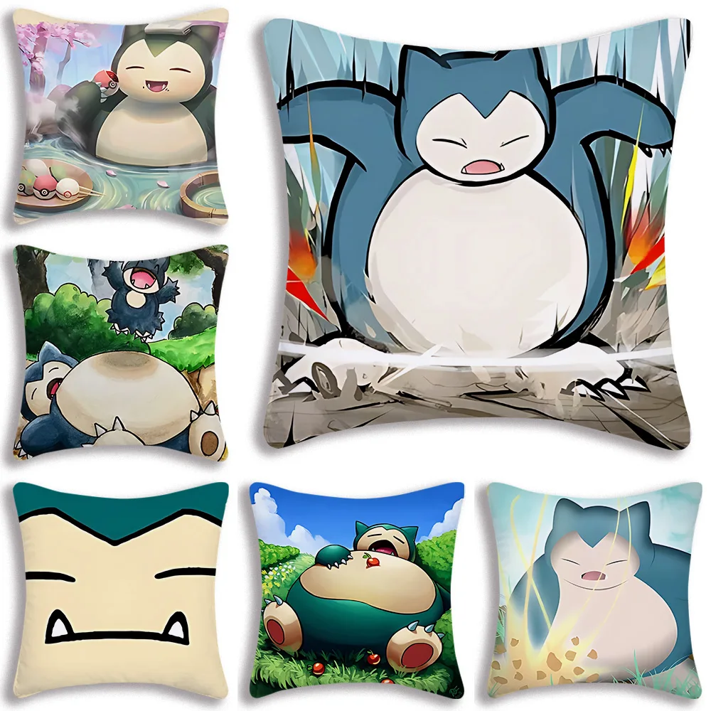 

Cartoon Kawaii Snorlax Pillow Covers Cartoon Sofa Decorative Home Double-sided Printing Short Plush Cute Cushion Cover