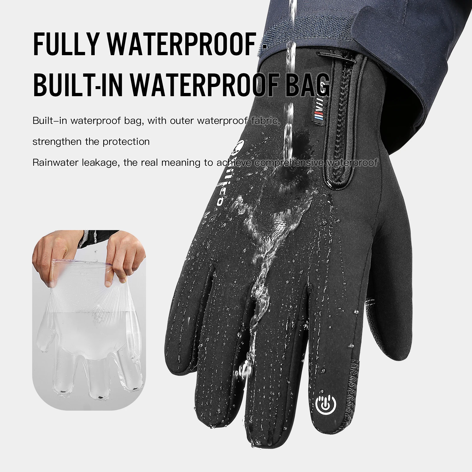 Men Waterproof Winter Cycling Gloves Outdoor Sports Running Motorcycle Ski Touch Screen Fleece Gloves Non-slip Warm Full Fingers