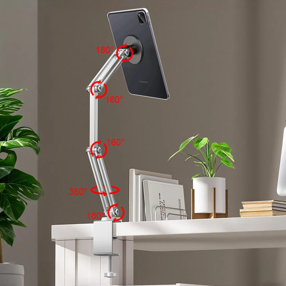 Support de tablette rotatif réglable pour iPad, Galaxy, Xiaomi, Kindle, support de téléphone magnétique pour lit, support de bureau