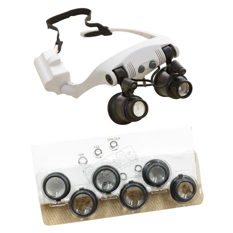 

Glasses Magnifier 10x 15x 20x 25x LED-Illumination Double Eyes Jewelry Magnify