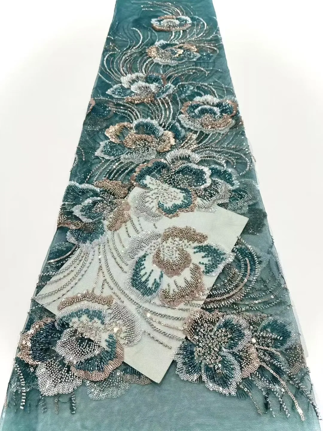 

2025 African Nigerian Sequins Embroidery Tulle Lace Fabric High Quality Beads Stone Prom Dresses Sewing Guipure 5 Yards DP0441