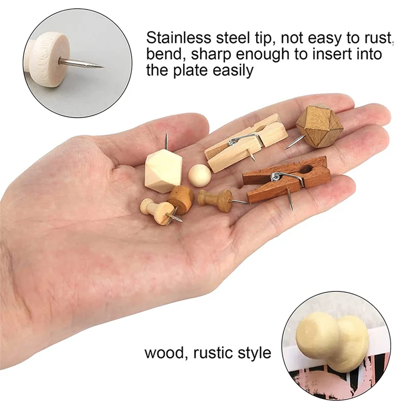 HITL 200 PCS Wooden Pins Wooden Tacks with Storage Box, Board Pins, Pins for Cork Board, Photos