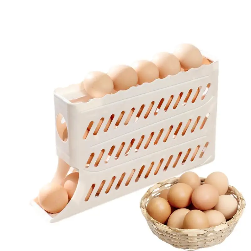 Fridge Side Door Egg Holder Large Capacity Egg Holder 4-Tier Auto Rolling Egg Storage Rack for Kitchen Countertop Cabinets