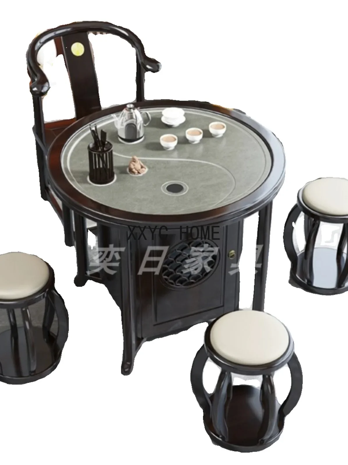Balcony Table-Chair Set New Chinese Style Tea Table Solid Wood Simplicity