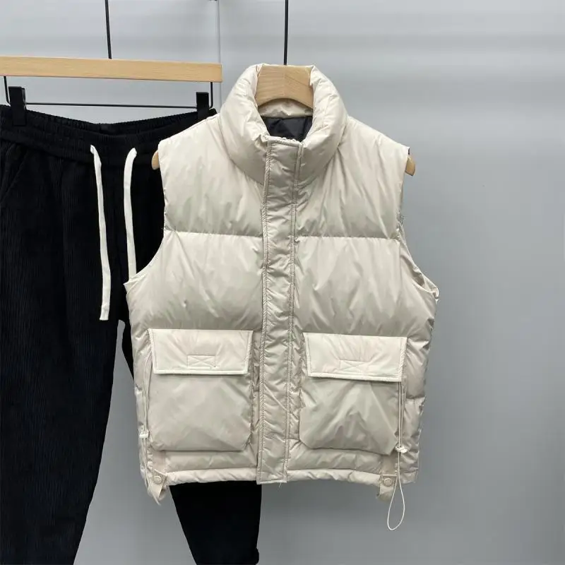 New Down Vests Women Winter Warm Thick Sleeveless Jacket Parkas Loose Waistcoat Stand-up Collar Puffer Jacket Men Clothes