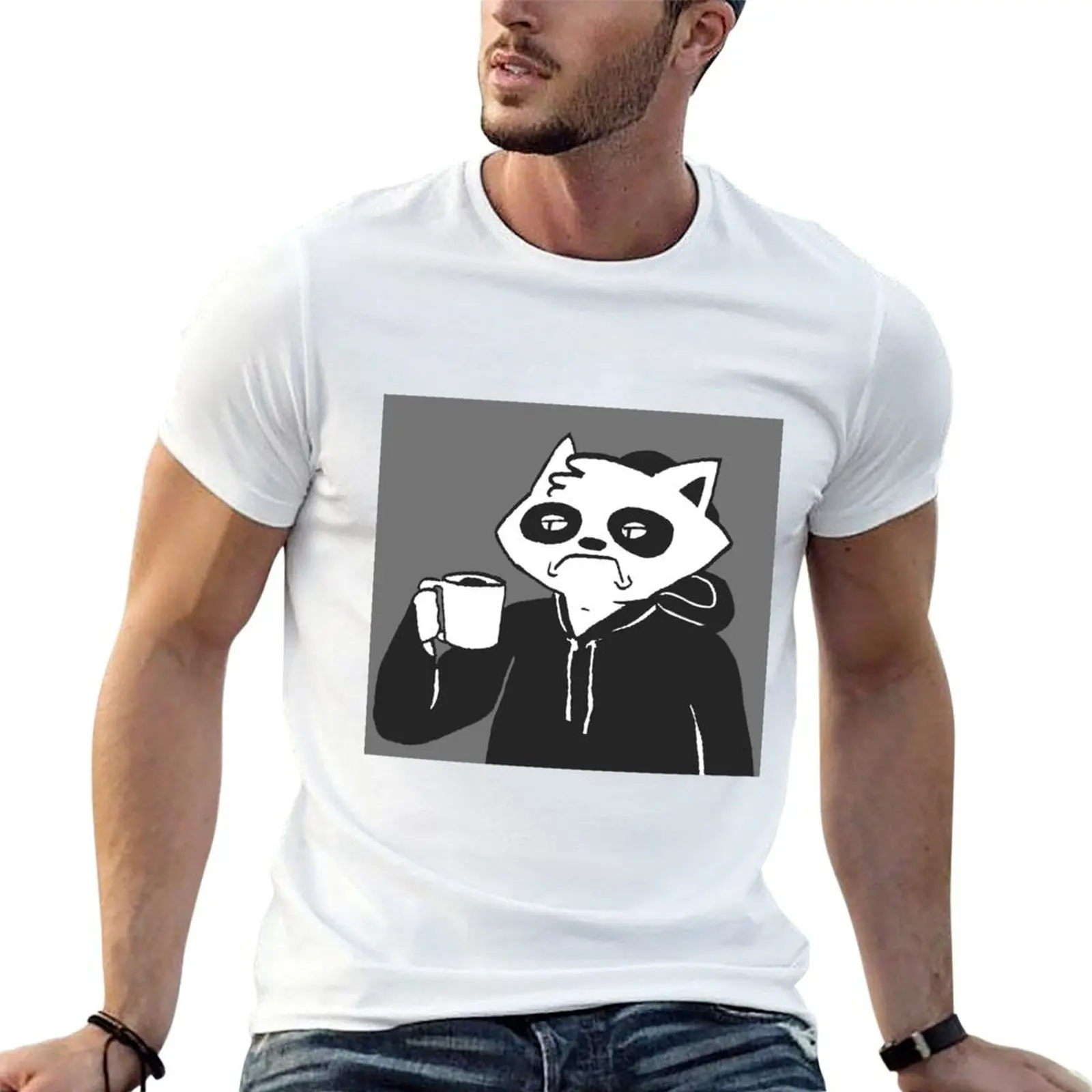 Annoyed Raccoon with Coffee T-Shirt summer tops vintage graphic tee black t-shirts for men