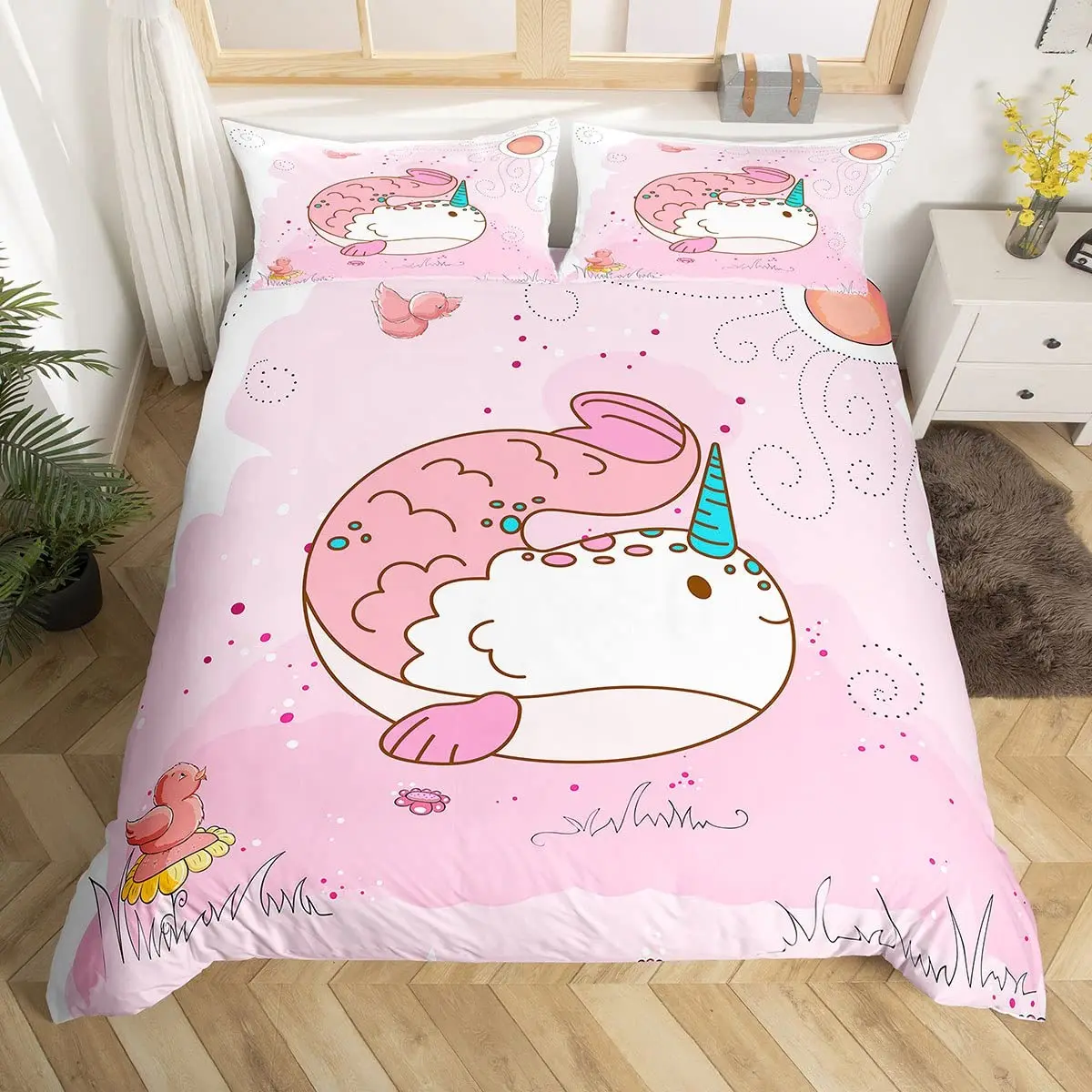 

Blue Sea Whale Duvet Cover King Full Cartoon Ocean Animal Kids Bedding Set Coastal Beach Comforter Cover Ocean Waves Quilt Cover