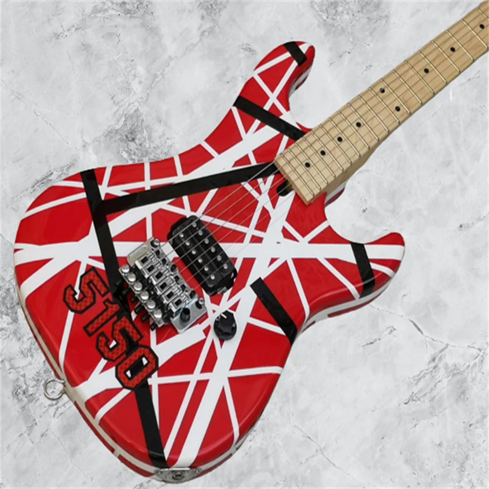 

For Edward Lodewijk Van Halen 5150 Electric Guitar Red Finish Black And White Stripe Decoration