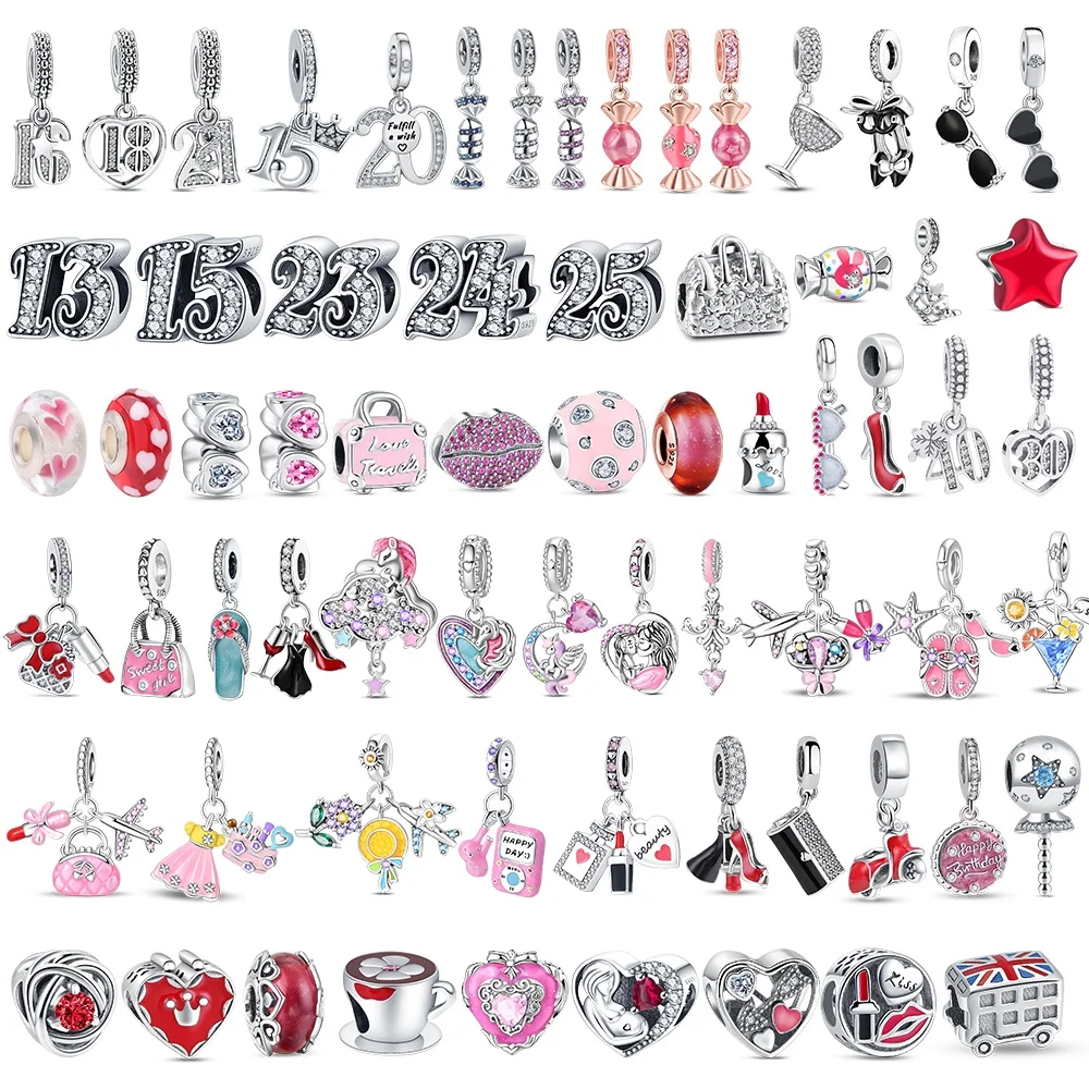 Original 925 Sterling Silver Charms Women's Products Lipstick Goblet Suitcase Beads Fit Brand Bracelets Necklaces DIY Jewelry