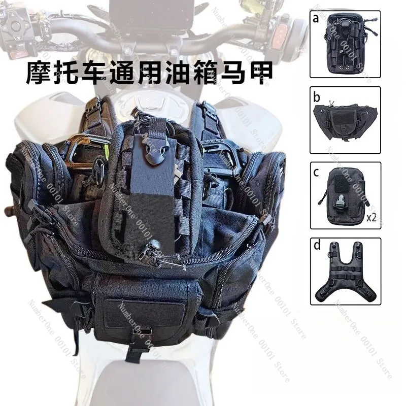 Universal Motorcycle Fuel Tank Bag Mount Base Tactical Tank Vest Full Function Gear Harness Cool Oil Tank Cover Organizer Riding