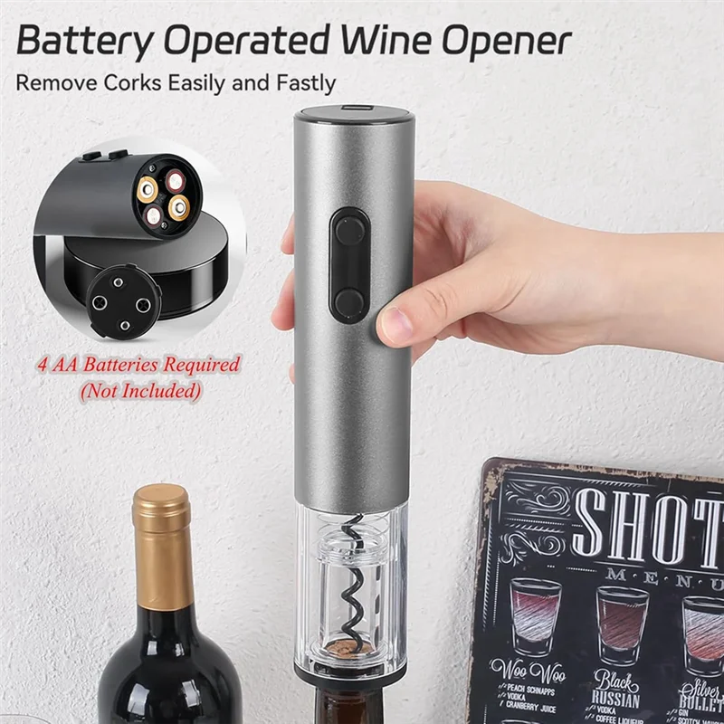 A59E-Pembuka Botol Anggur Listrik dengan Pemotong Foil Baja Tahan Karat Dioperasikan dengan Baterai Pembuka Botol Anggur Set Pembuka Botol Otomatis