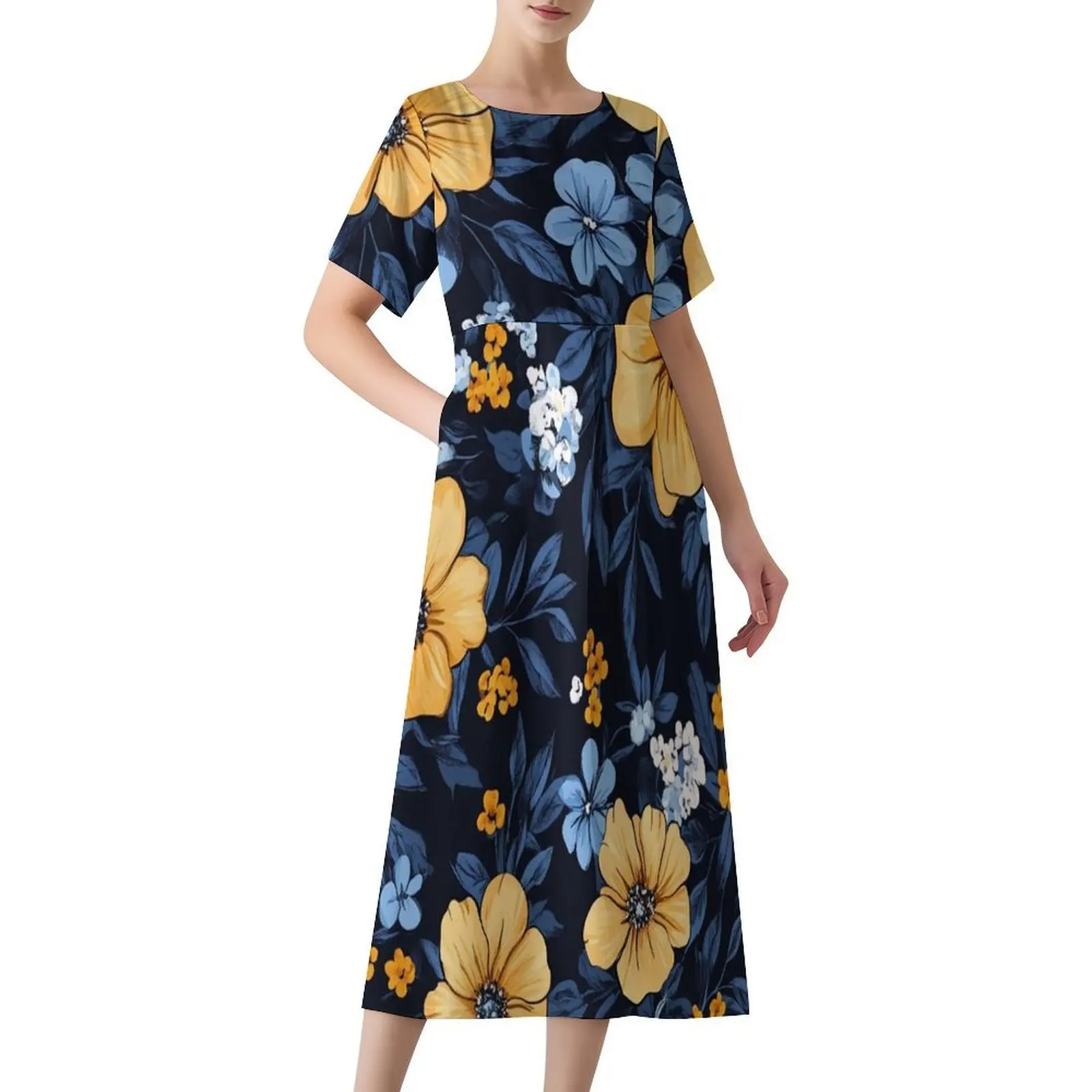 تخصيص فستان نمط البولينيزية فستان طويل فضفاض جيب ساموا الكركديه المطبوعة المرأة فستان عادية نسيج عالي الجودة