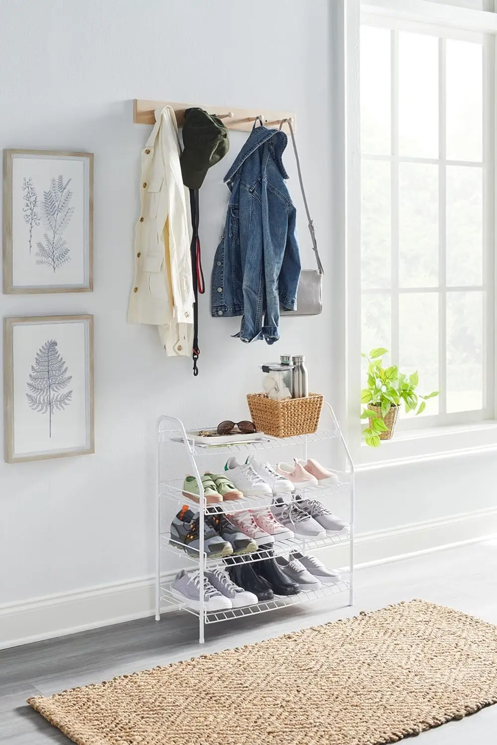 

4-Tier Wire Shoe Rack, White, Simple Assemble, Storage Shelf for Organization in Bedroom/Closet