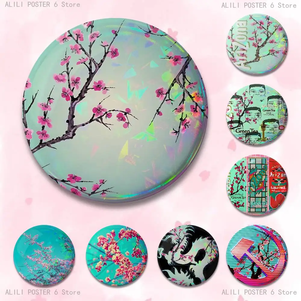 A-ArizonaES Iced Green Tea  32mm 58mm 75mm 44mm 25mm Anime Badges Brooches DIY Pins Decorations Birthday Gifts