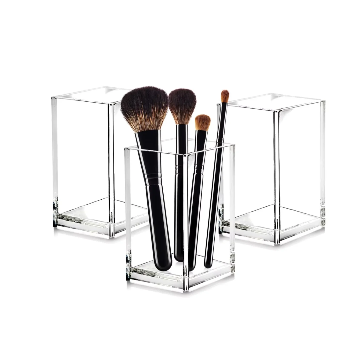 3 Pack Clear Acrylic Makeup Brush Holder,Acrylic Cosmetic Brushes Organizer Desktop  Boxes  Pencil Pen