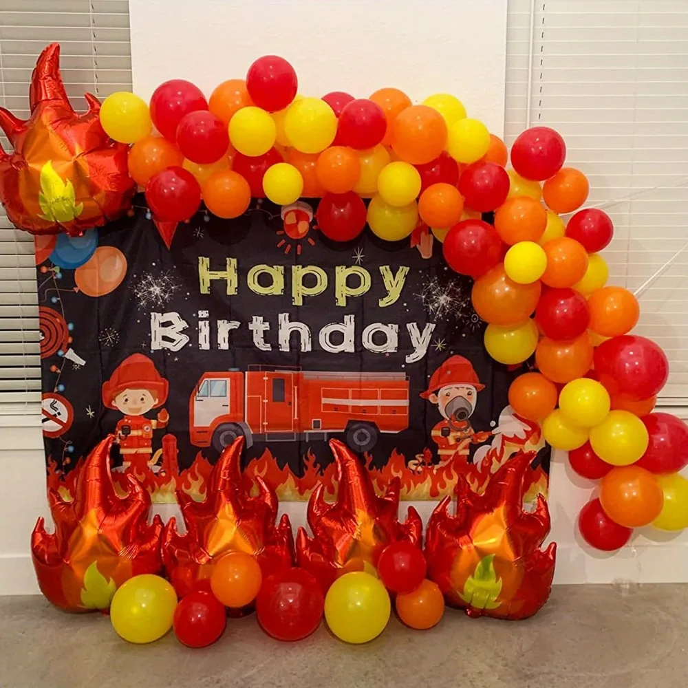 127PCS Firefighter Birthday Theme Balloon Arch Set Suitable for Birthday Single Party Indoor and Outdoor Event Decoration