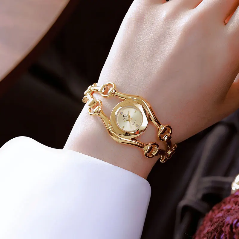 High Quality Electroplated Alloy Retro Waterproof Women's Watch Simple and Elegant Steel Strip Quartz Clock Female