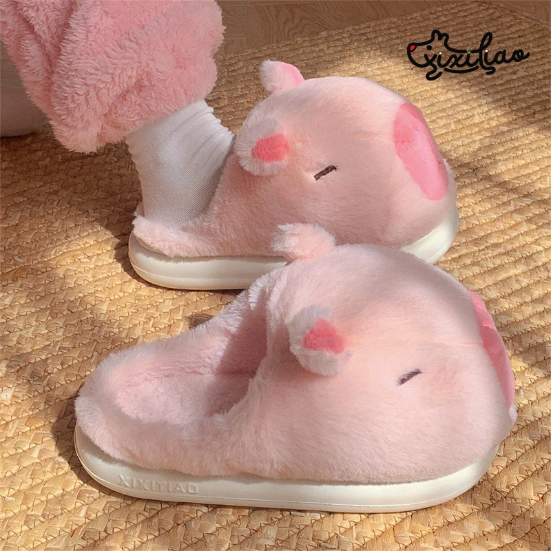 XIXITIAO Cute Cartoon Capybara Slippers For Women Man Winter Home Warm Indoor Footwear Fashion Closed-toe Plush Platform Shoes